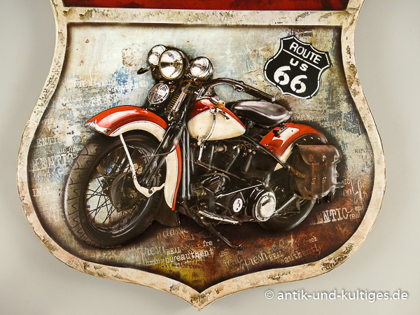 Blechschild Route 66 „Born to Ride“ – Coole Biker-Deko im USA-Look für Garage, Werkstatt - Motorrad | 42x45 cm