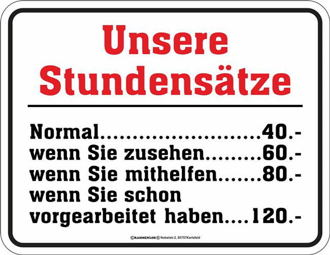 Kühlschrank-Magnet Unsere Stundensätze - RAHMENLOS® - 7x9 cm