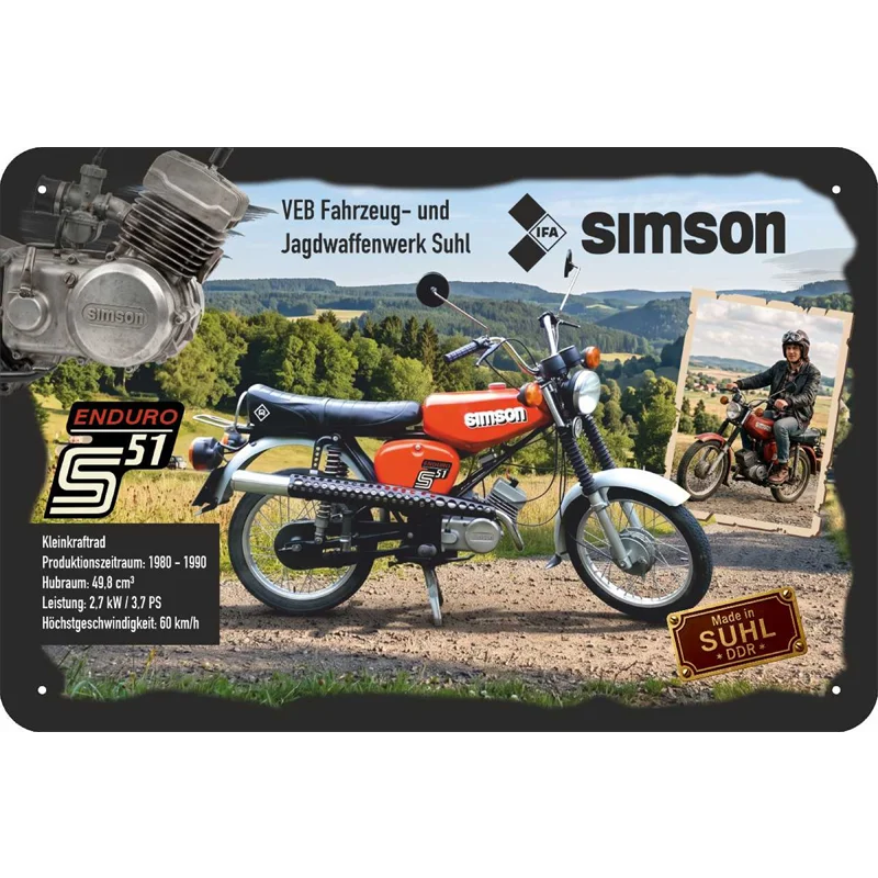 Blechschild Simson S51 Enduro DDR Kult Motorrad Vintage Retro Deko Geschenk 20x30 cm