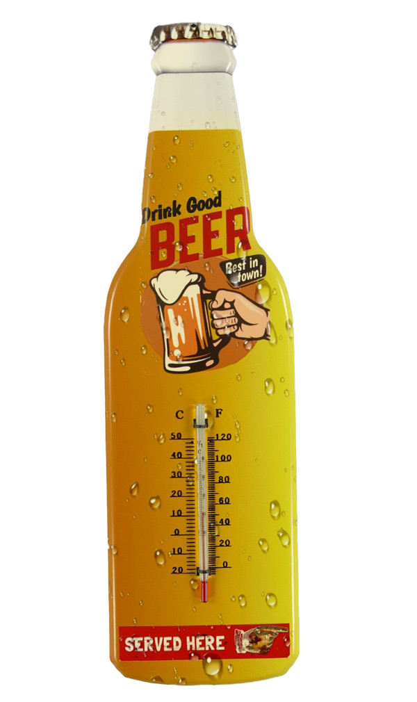 Blechschild Drink Good Beer mit Thermometer 13x45 cm