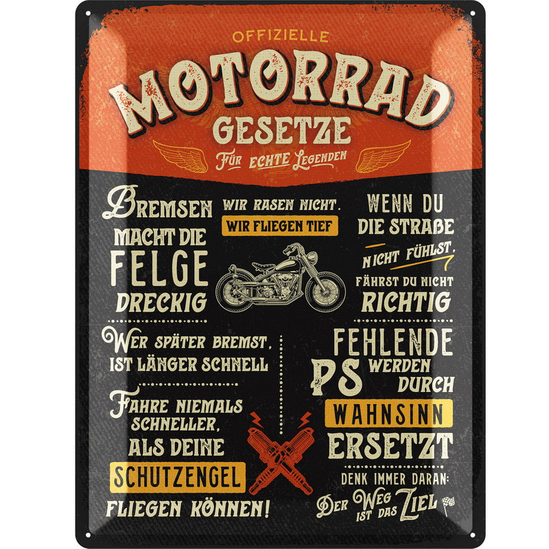 Blechschild Motorrad Gesetze - 30x40 cm
