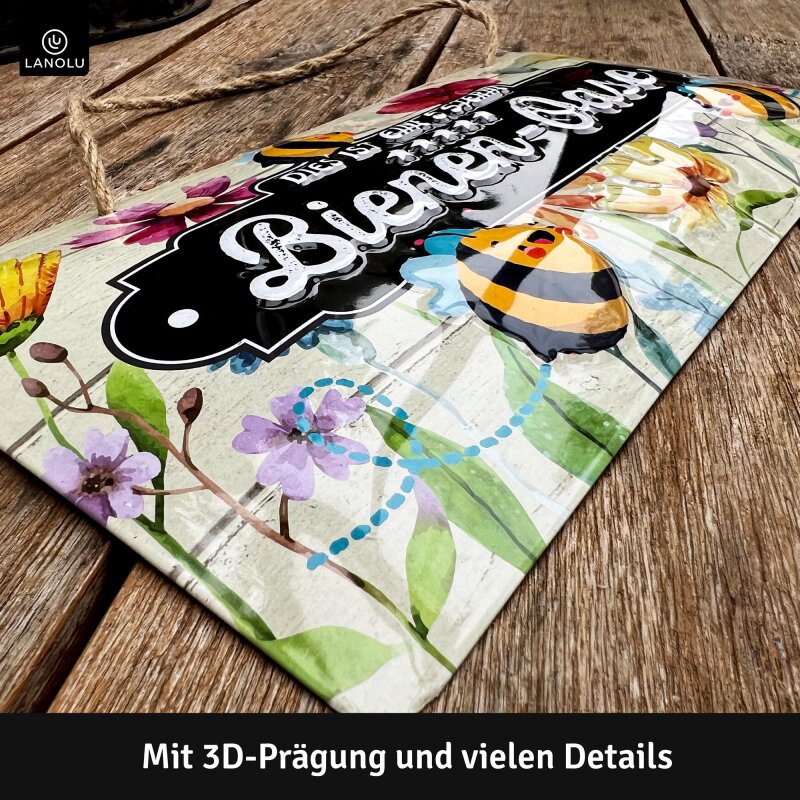 Hängeschildschild 5 Sterne Bienen-Oase – Lustiger Spruch mit 3D Motivprägung - 16x32 cm