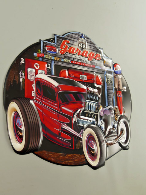 Blechschild Hot Rod Auto Garage - 50x45 cm