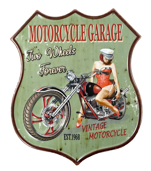 Blechschild Motorcycle Garage Pin Up Girl - 39x33 cm