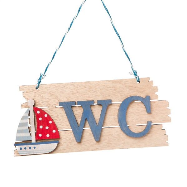 Türschild WC mit Segelboot - 18x8 cm