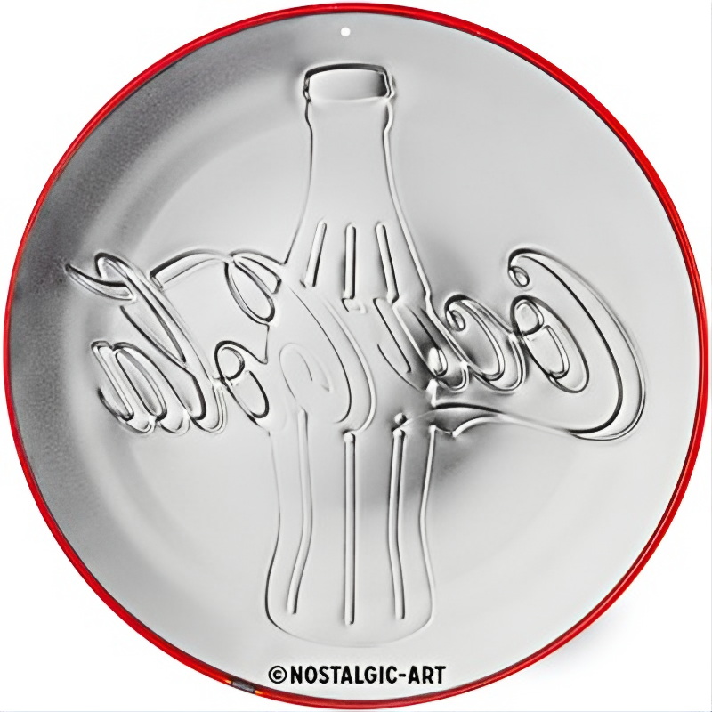 Rundes Coca-Cola Blechschild Ø 35 cm von Nostalgic-Art mit Motivprägung, Rückseite des Metallschilds
